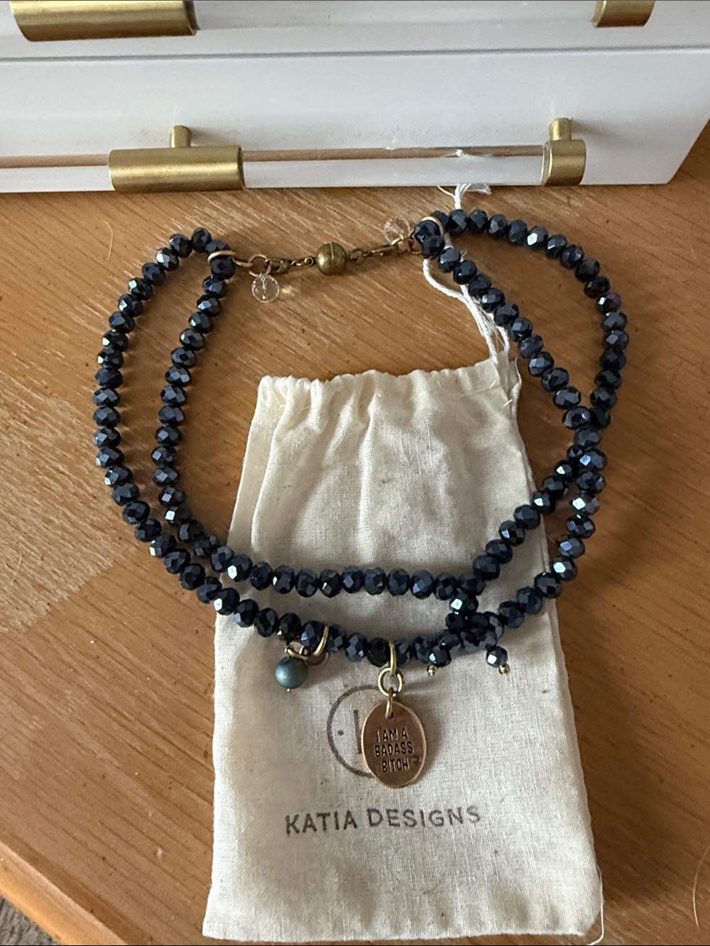 Katia Designs Blue Crystal Wrap Bracelet with Gold Charm - Picture 3 of 3